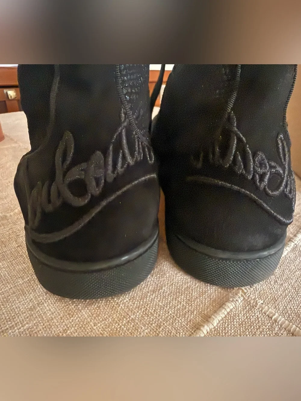 Christian Louboutin Black Glitter High Top Sneakers
